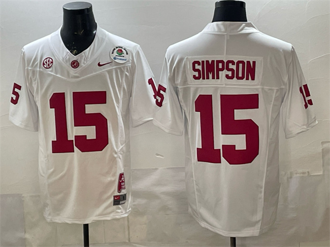 Men's White Alabama Crimson Tide #15 Ty Simpson F.U.S.E. With Patch Stitched Football Jersey